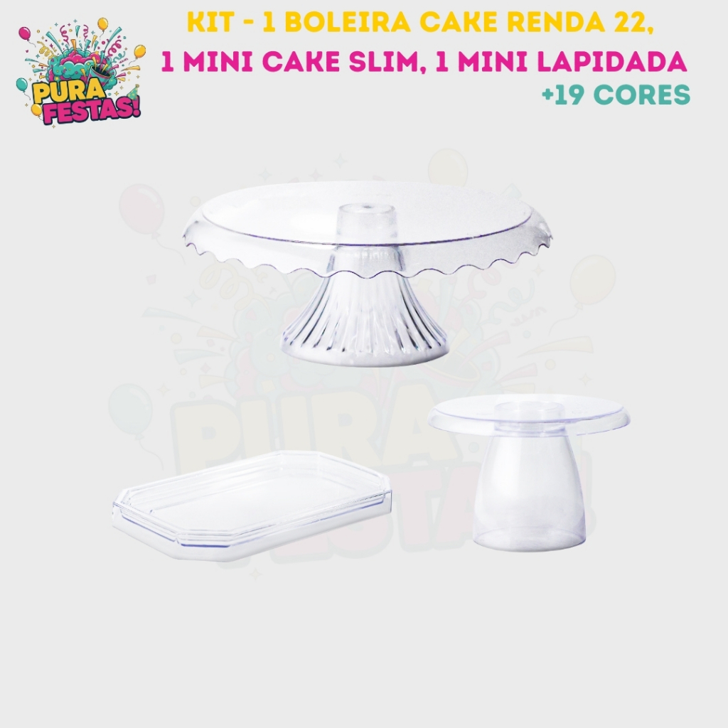 Kit Festa - Boleira Cake Renda 22, 1 Mini Lapidada, 1 Mini Slim - Diversas Cores em Oferta na Shopee