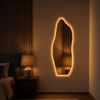 Espelho Grande De Parede Orgânico Com Led Flame Banheiro Sala Quarto Luz Quente  Fria Neutra Bivolt Polido em Oferta na Shopee