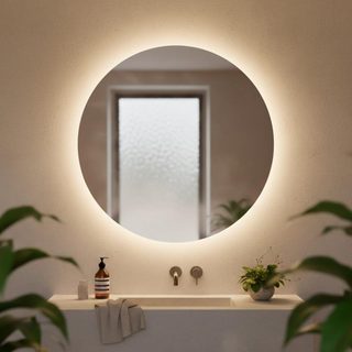 Espelho Decorativo Redondo para Escritório Sala Quarto Banheiro com Led 30cm + Suporte
