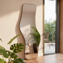 Espelho Waves de Parede 170x70 – Design Orgânico com Acabamento em Couro Ecológico