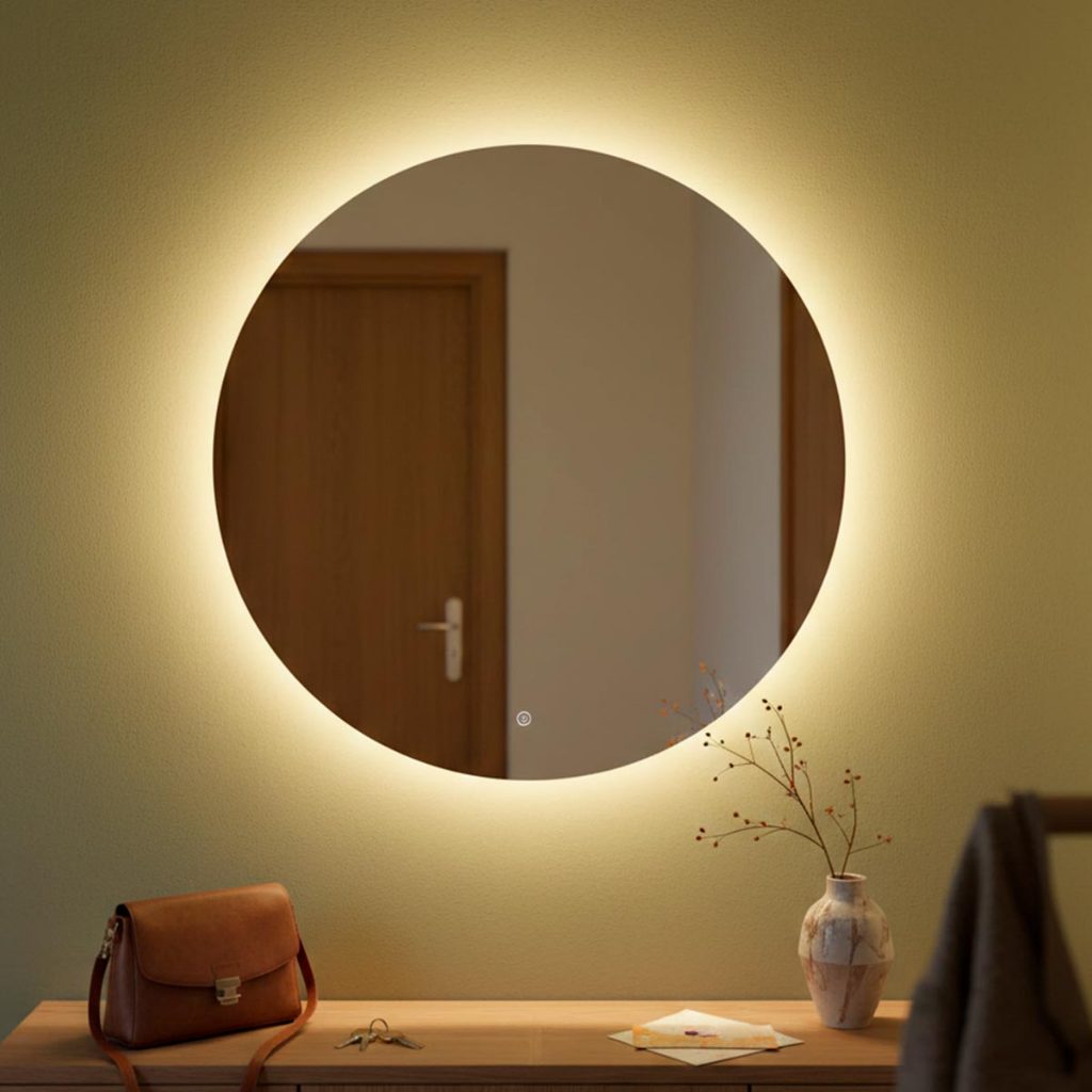 Espelho Decorativo Redondo para Escritório Sala Quarto Banheiro com Led 40cm + Suporte em Oferta na Shopee