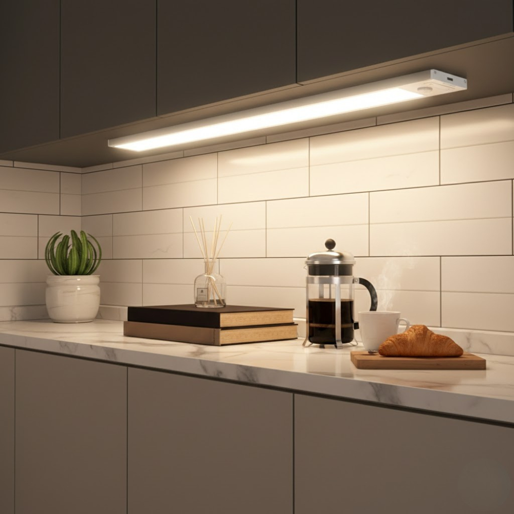 Luz de LED Magnética Aluminio Ultrafino Com Sensor 3 Cores Para Armário Cozinha Guarda-Roupa Estante