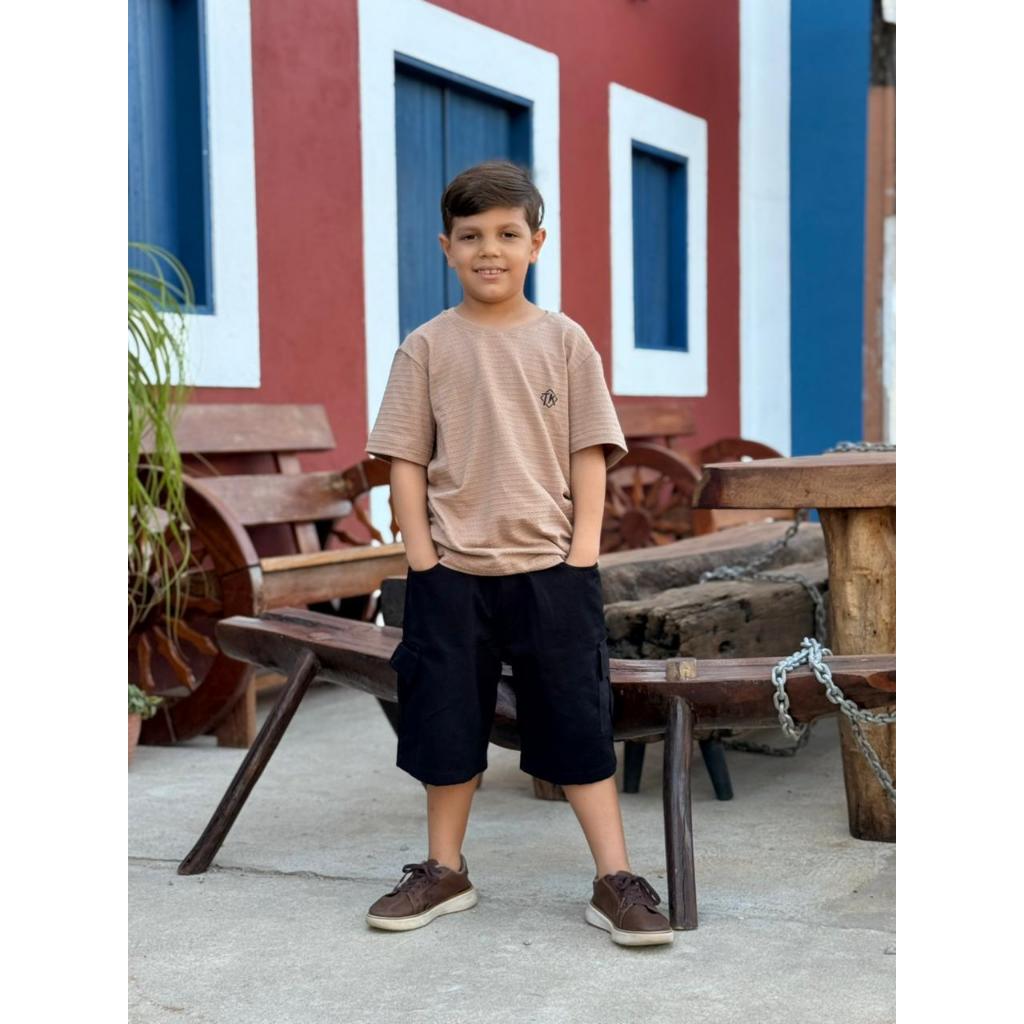 Conjunto Estiloso Camisa + Bermuda Cargo Infanto-juvenil Verão Meninos Estiloso