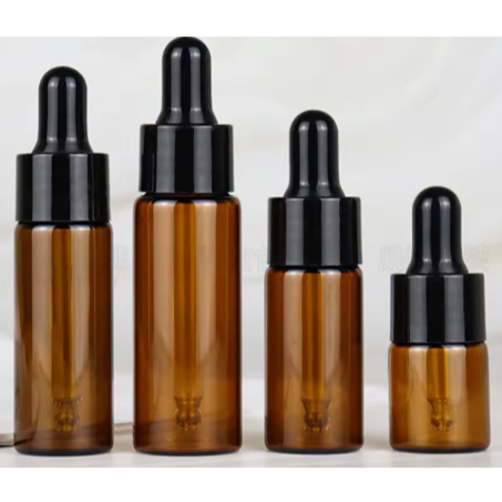 Frascos Conta Gotas 5ml Vidro Âmbar Luxo Bulbo e Canula Tampa Preta Bulbo Preto Óleo Essencial