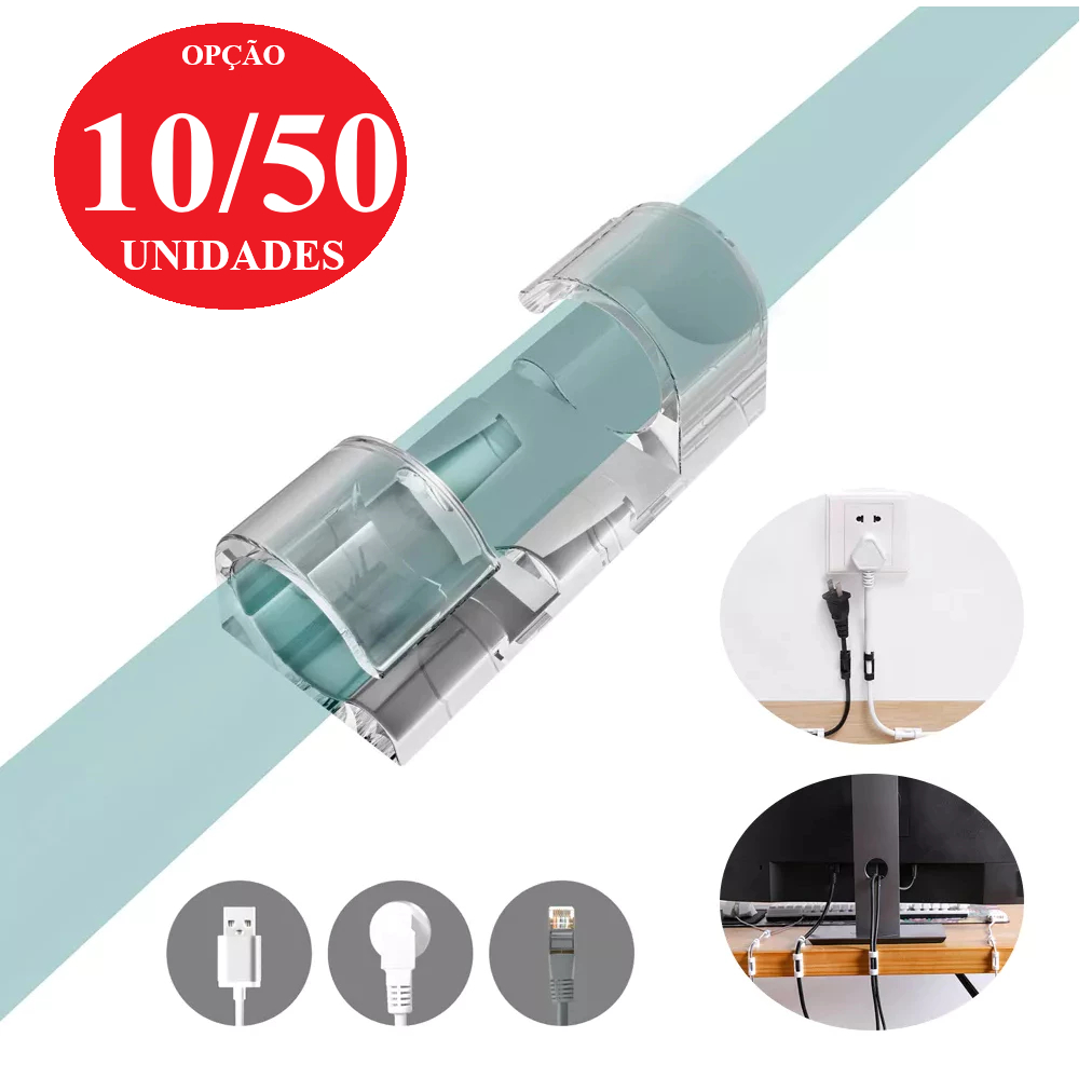 Kit 10/50 Clips Fixador Organizador de Fios e Cabos Autoadesivo