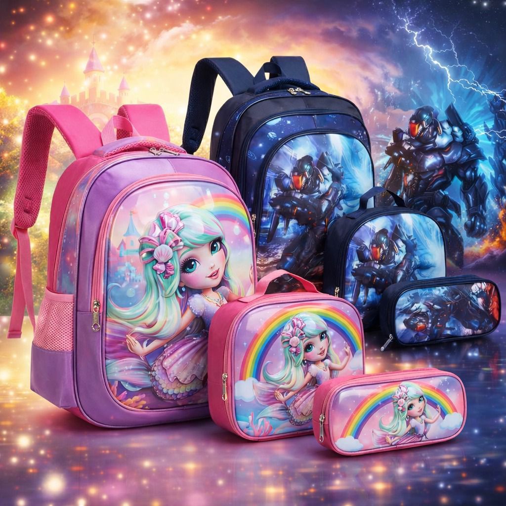 Kit Escolar Infantil 3 Peças – Mochila, Lancheira e Estojo Masculino e Feminino em Oferta na Shopee