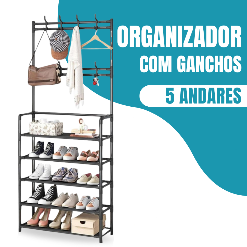 Arara Cabideiro Sapateira Multiuso com Ganchos | Organizador de Roupas e Calçados que Otimiza Espaço Epsilon em Oferta na Shopee
