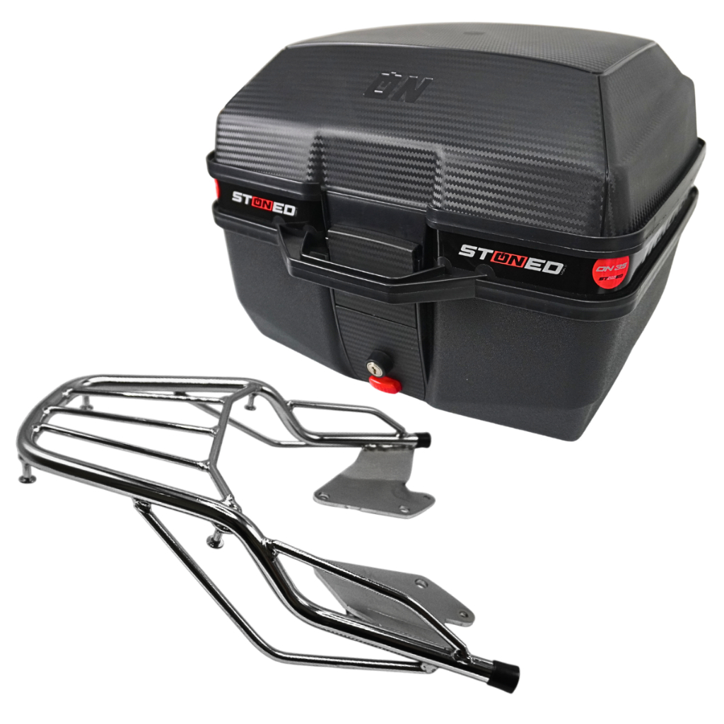 Bagageiro Cromado Titan 160 Fan Start 2016 a 2024 Baú 35 Litros Stoned Preto C/ Base