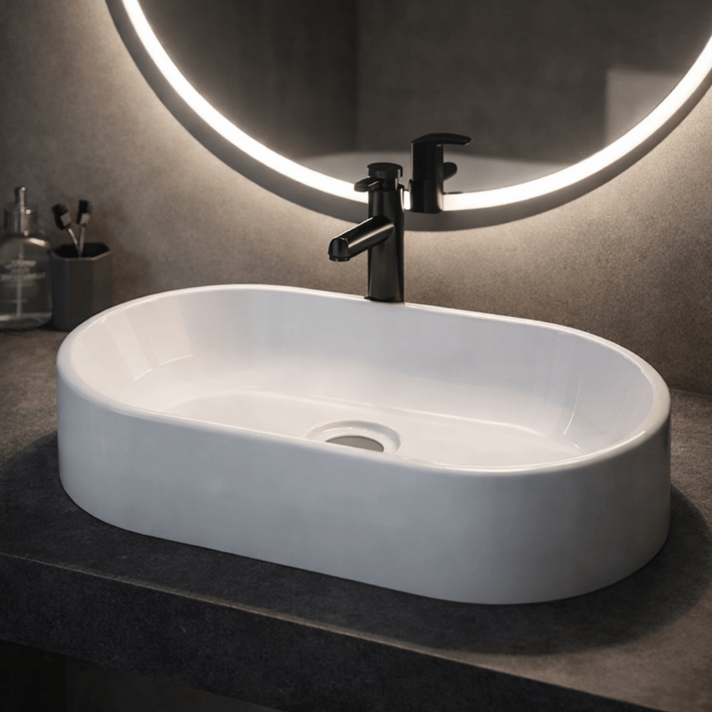 Cuba Cozimax em Mármore Sintético Branca Nimbus Cuba de Apoio Oval Para Banheiro Lavabo em Oferta na Shopee