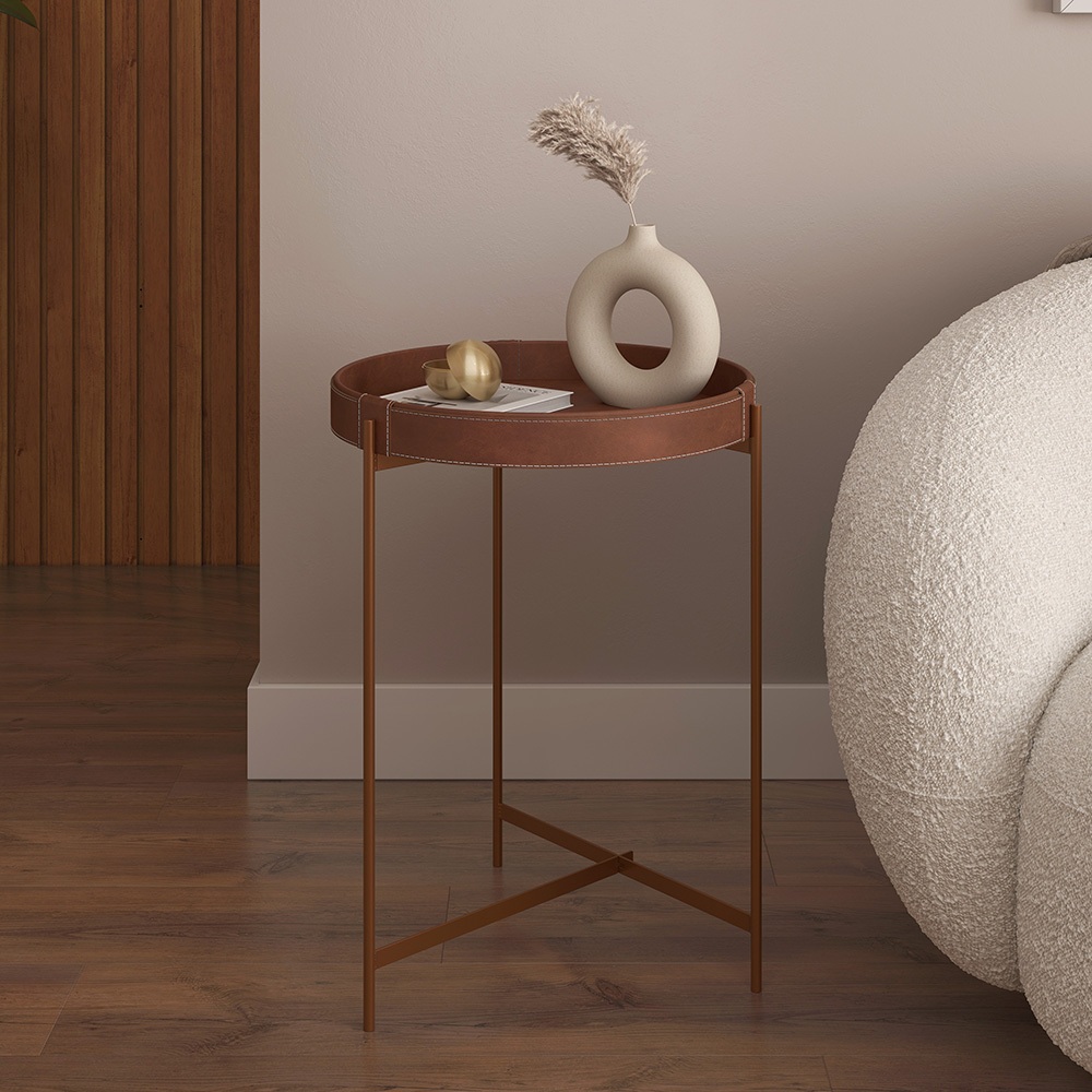 Mesa Lateral Premium Para Sala, Sala de Estar, Quarto decorativa 47 CM De Couro Décor