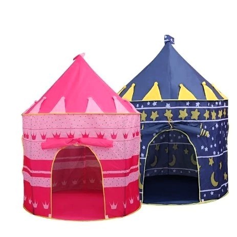 Cabana Infantil Tenda Toca Castelo com Estrutura Estável em Azul ou Rosa