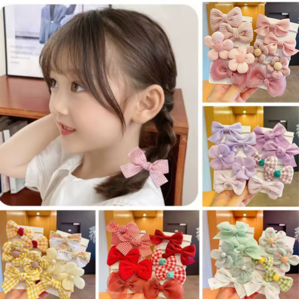 Kit 10 Elásticos de Cabelo Infantil com Laços e Flores Acessórios de Menina