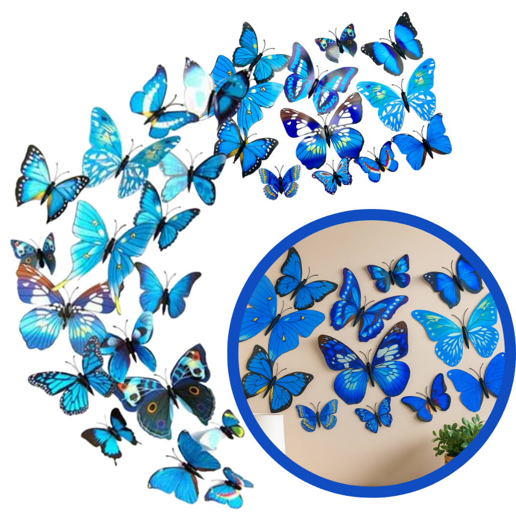 Kit com 24 Borboletas decorativas 3d com Adesivo para Decoração de Geladeira Quarto Teto Parede em Oferta na Shopee