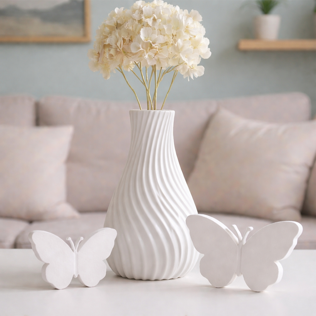 Kit Vaso Decorativo em Espiral 3D Moderno com borboletas Design Premium Minimalista Casa Escritório em Oferta na Shopee
