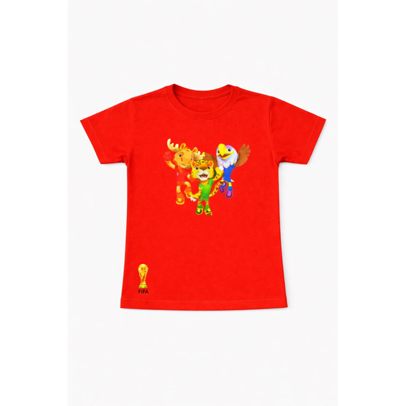 CAMISETA ESTAMPA MASCOTES COPA DO MUNDO 2026– Camiseta Criança Esporte Algodão