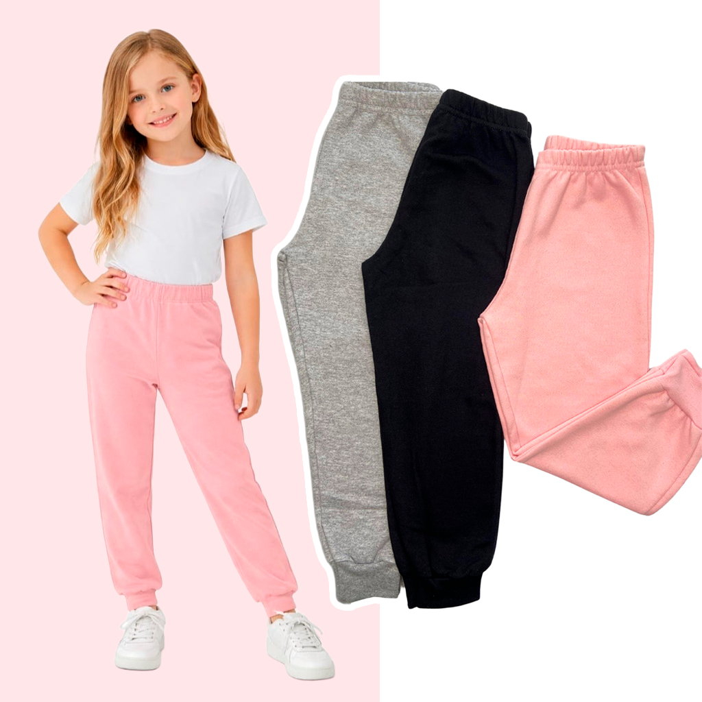 Kit 5 Calças de Moletom Infantil Feminina Flaneladas com Elástico Confortáveis Outono Inverno em Oferta na Shopee