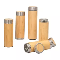 Garrafa Térmica Premium Aço Inox com Acabamento em Bambu