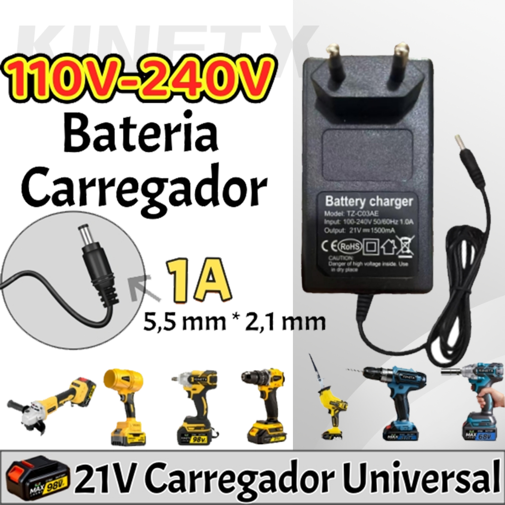 Carregador De Bateria Carregador com fio padrão europeu de 21V (100V-220V)