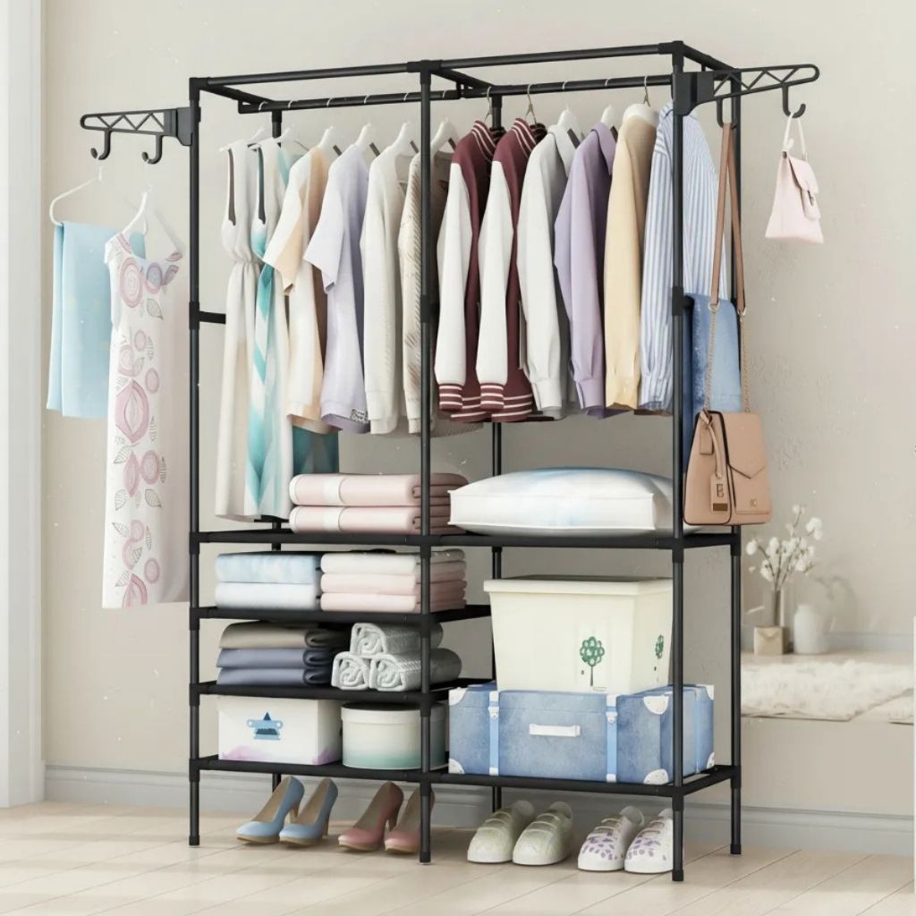 Guarda-Roupa Portátil Desmontável 2 Compartimentos Organizador Roupas Estrutura Fácil de Montar