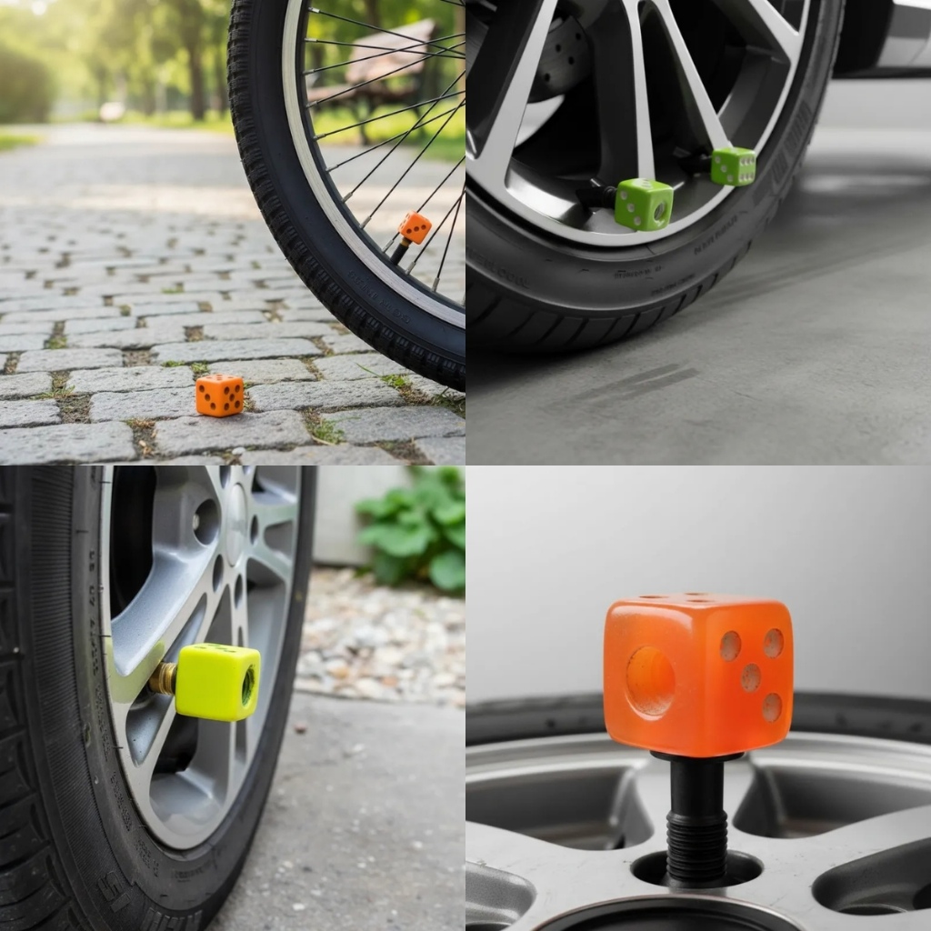 KIT 2 Tampa Válvula Pneu Fluorescent Carro Moto Bike  Decoração Acessórios Dadinho Tampinha Bico Biquinho Pino