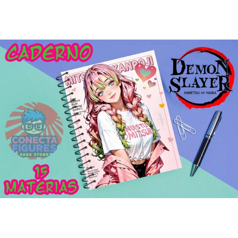 Mitsuri Demon Slayer Caderno de 15 matérias anime manga