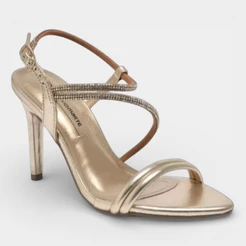 Sandália Via Marte Strass Metalizada Feminina - Dourado