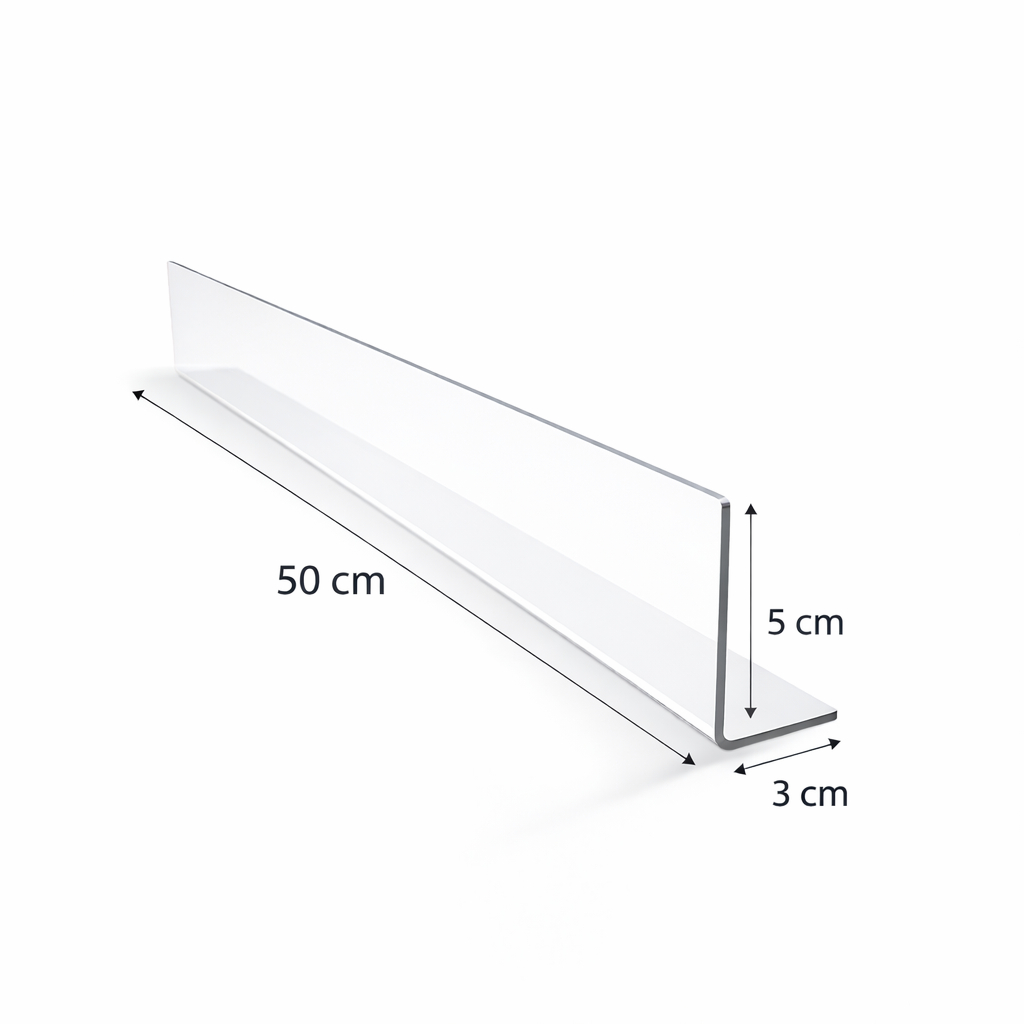 Kit Cantoneiras Aparadoras para Gôndolas 50x5 cm Cristal Transparente