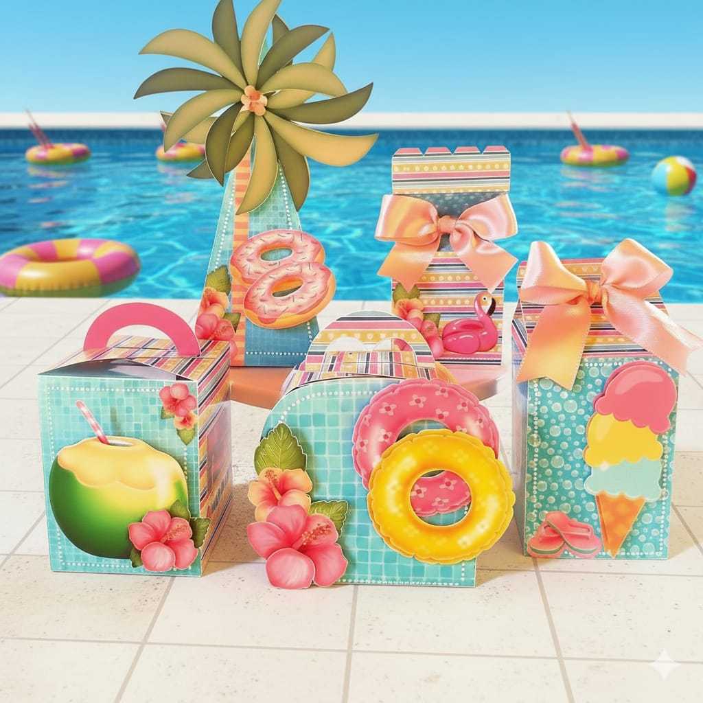Kit festa POOL PARTY PRÉ MONTADOS - Personalizados Lembrancinhas caixinhas Festa aniversarios