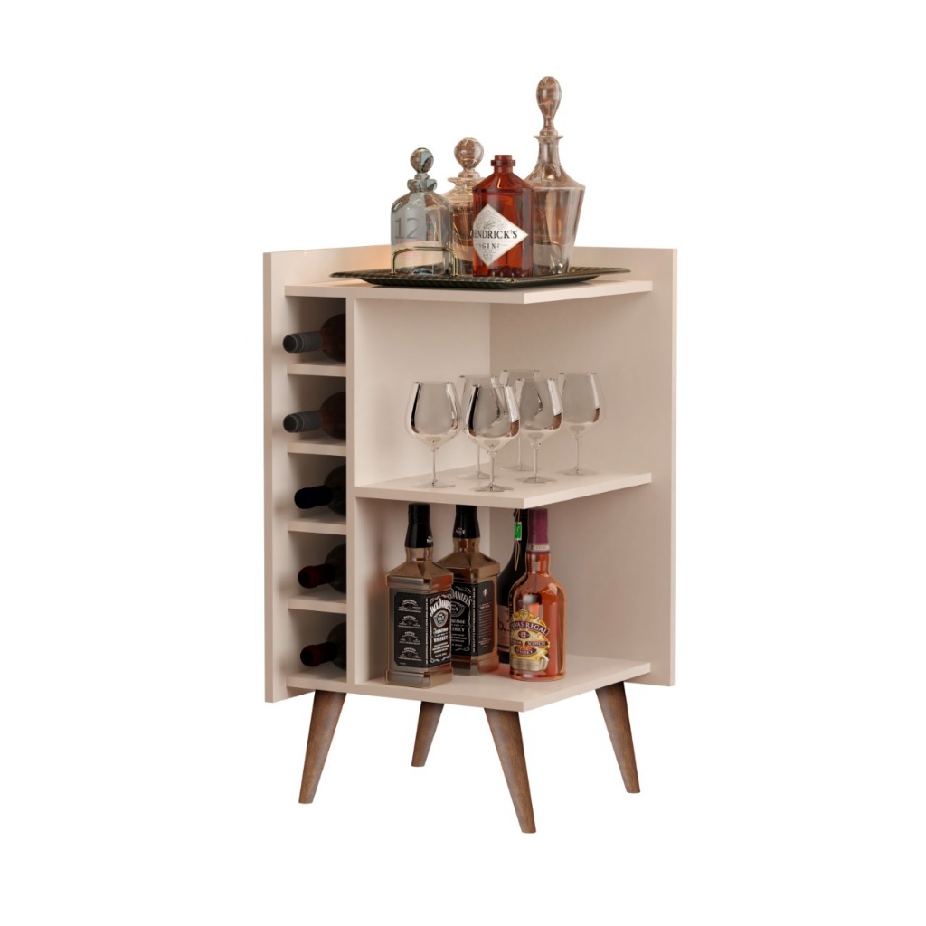 Adega para Vinhos Malbec com Pés Palitos Aparador Decorativo de Canto em Madeira Moderno Barzinho para Sala e Cozinha