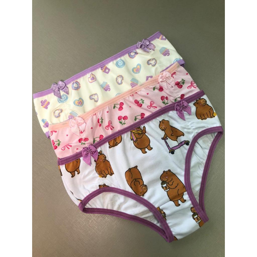 Kit 3 Calcinhas Infantis Femininas Algodão | Estampas Sortidas | Conforto Diário