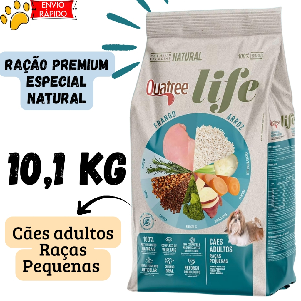 Ração Quatree Life 10,1kg Frango e Arroz para Cães Adultos de Raças Pequenas