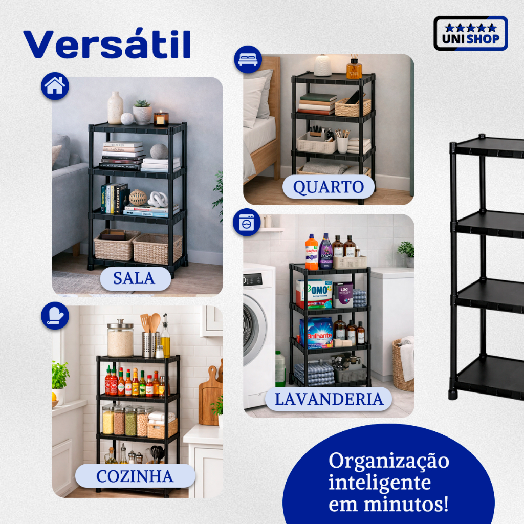 Detalhes do Estante Organizadora Plastica Prateleira Multiuso Modular Resistente 4 Andares