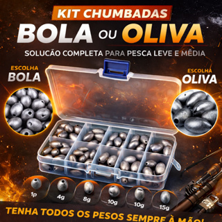 Kit Chumbadas Pesca Leve e Média | Caixa Organizadora com Pesos Variados | Bola ou Oliva em Oferta na Shopee