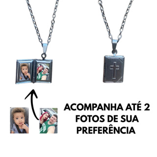 Relicário Bíblia + Corrente 45cm em Aço Inox com 2 Fotos + Caixinha de Presente em Oferta na Shopee