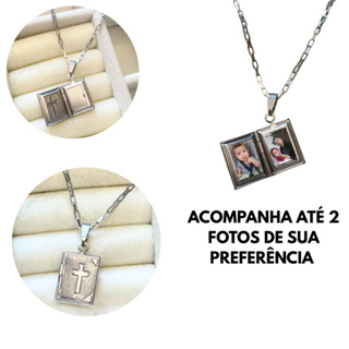 Relicário Bíblia + Corrente Cadeado em Aço Inox com 2 Fotos + Caixinha de Presente em Oferta na Shopee
