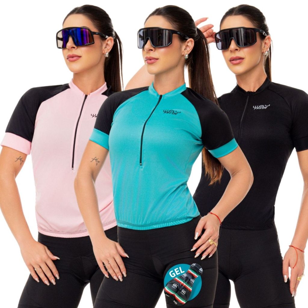 Conjunto Ciclismo Feminino Camisa Refrescante Way Fresh Bermuda Forro Gel Uv Mtb