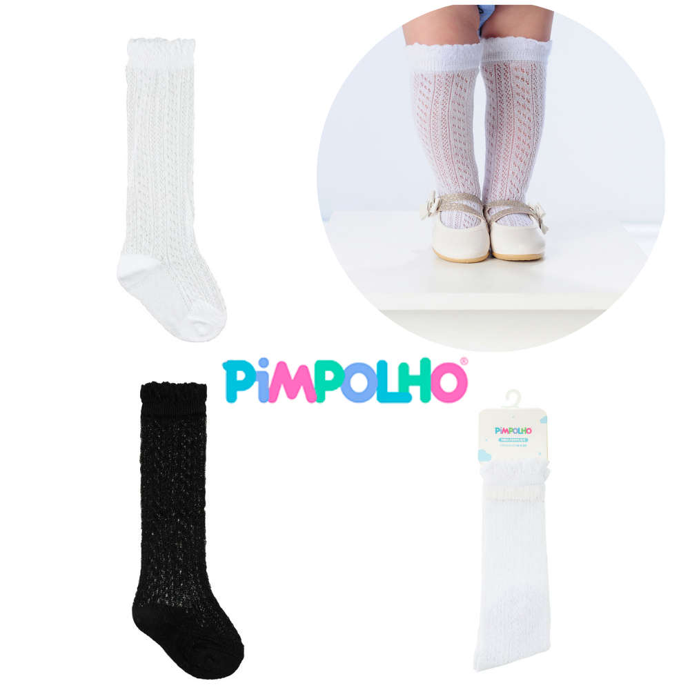 Meia FEsta 3/4 Cano Alto Menina Rendada PIMPOLHO em Oferta na Shopee