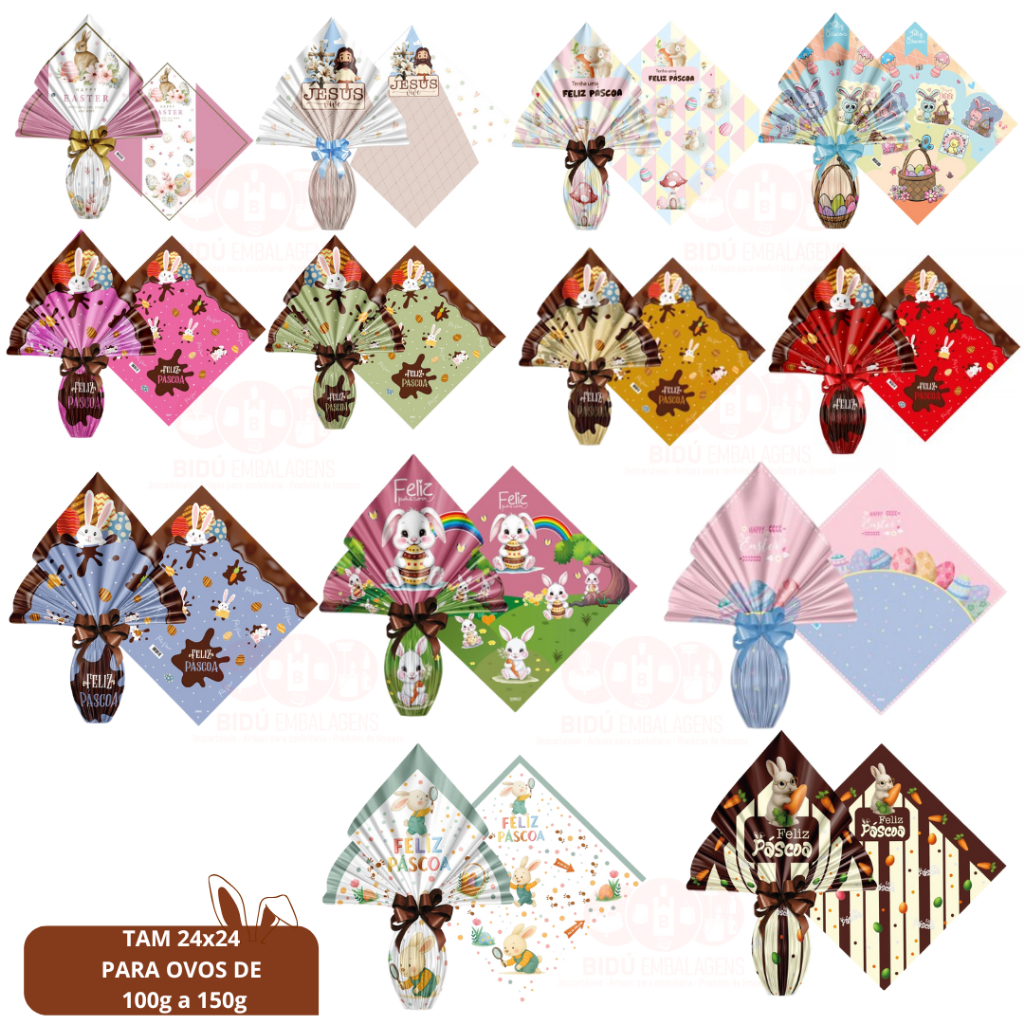 Kit 25 Saco Pratic 24cm x 24cm para Ovos de Páscoa de 100g a 150g em Oferta na Shopee