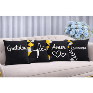 KIT 4 Capas Para Almofadas Decorativas de Luxo, Estilo Moderno Gratidão Fé Amor Sublimadas 45x45 em Oferta na Shopee