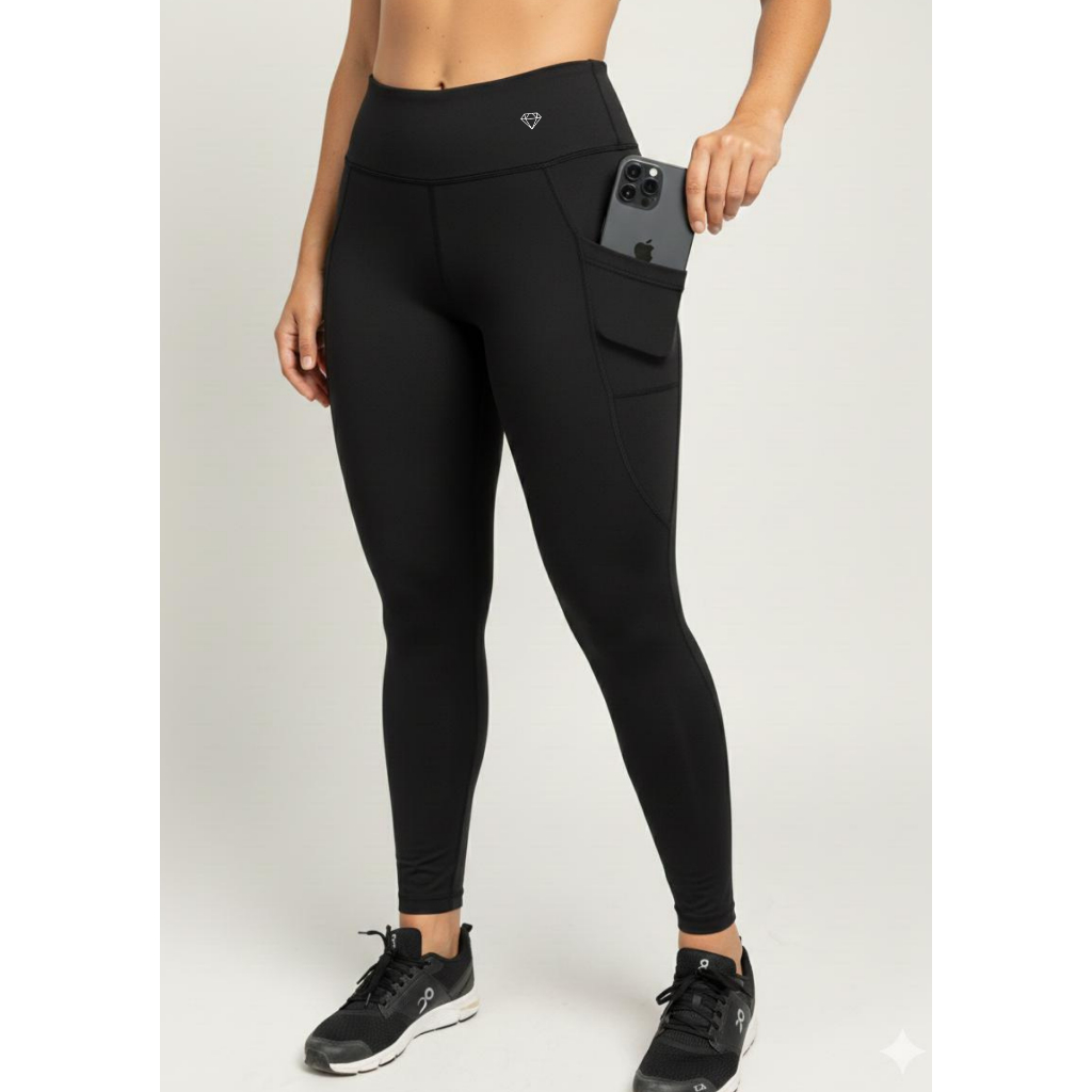 Calça Legging Lux Fitness Com Bolsos Poliamida Treino Academia Corrida