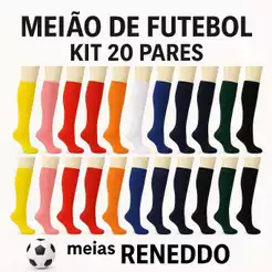 20 Pares Meião de Futebol Juvenil Masculino Esportivo Alta Performance Tam 34 ao 37