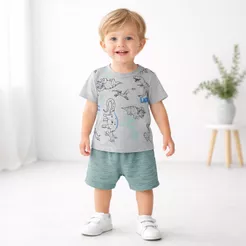 Conjunto Infantil Menino Bebê Camiseta Estampada + Shorts Confortável Roupa Infantil Casual Verão | P ao GG | REF 2422