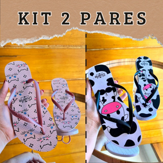 Kit 2 pares chinelo feminino slim confortavel sortidos em Oferta na Shopee
