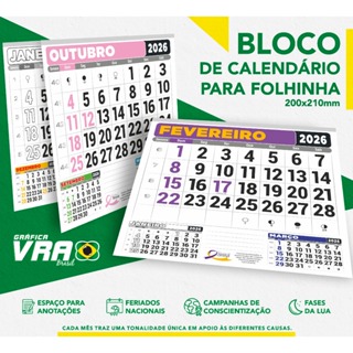 Kit com 5 Blocos de Calendário 2026 - 21x22cm em Oferta na Shopee