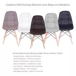 Cadeira DKR Eiffel base Madeira Botone Almofadada - Branca, Preta, Bege e Cinza e Café