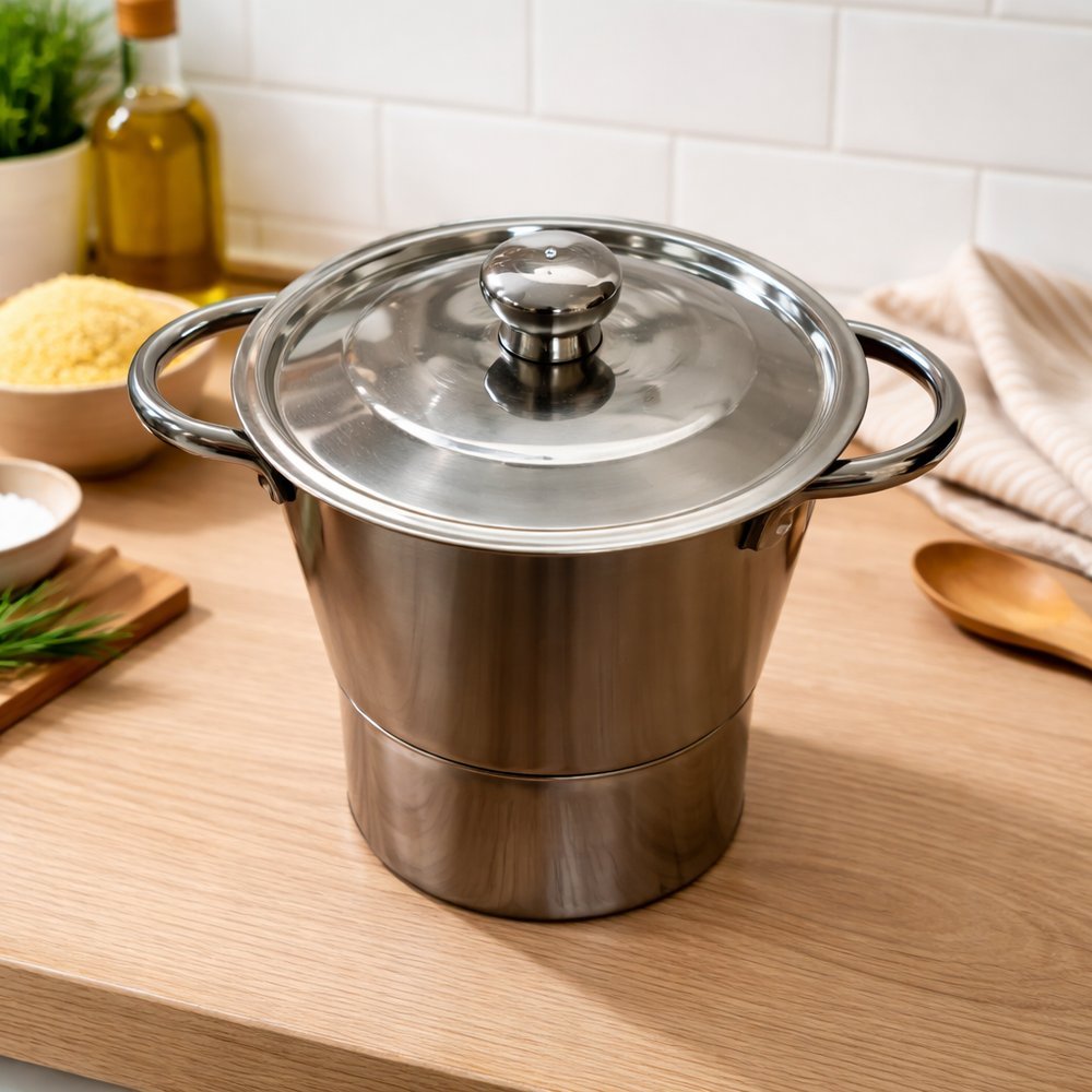 Cuscuzeira Inox com Tampa Panela de Cuscuz Aço Inoxidável Cozinha a Vapor
