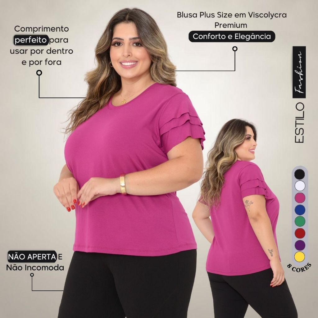 Blusa Plus Size Blusinha Manga Curta Básica Soltinha Verão em Oferta na Shopee