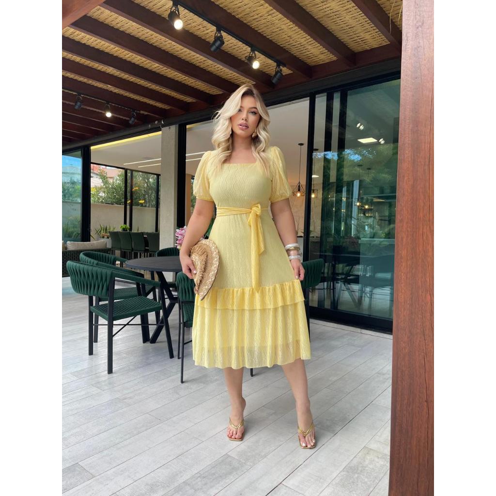 Vestido Midi Feminino com Babado