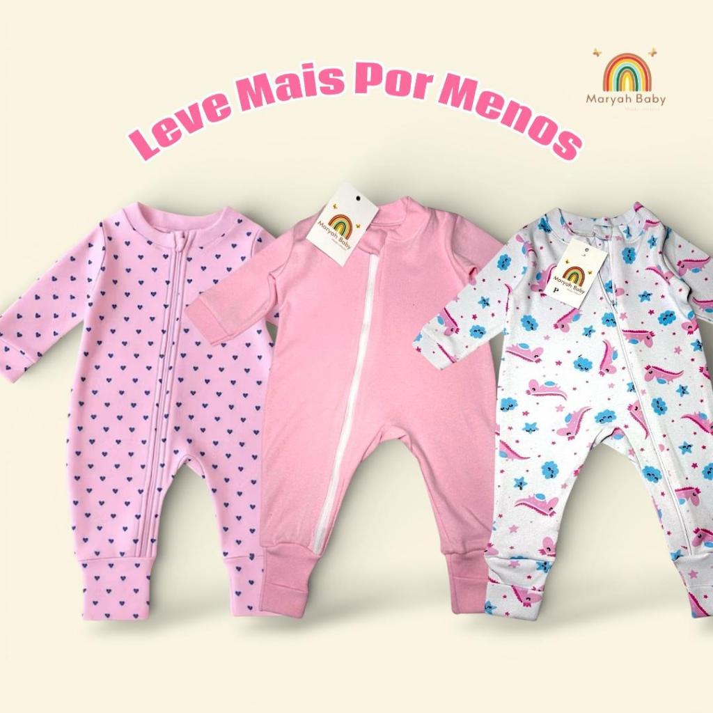 Kit com 3 macacões estampados menina quentinho soft