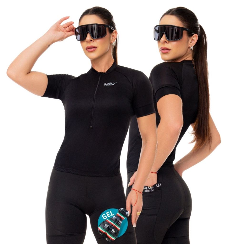 Kit Roupa Ciclismo Feminino Conjunto Camiseta Blusa Bermuda Short Acolchoado Feminino Bike Pedal